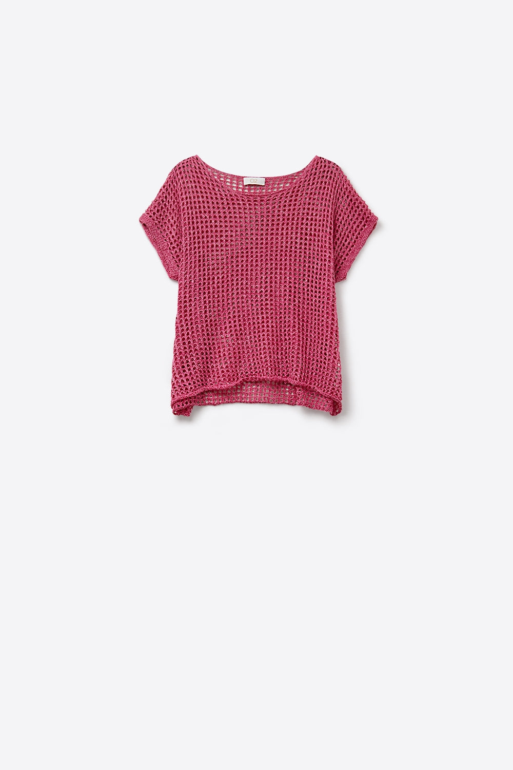 Open Knit Crochet dropped Sleeved Top in Fuschia - Sweaters