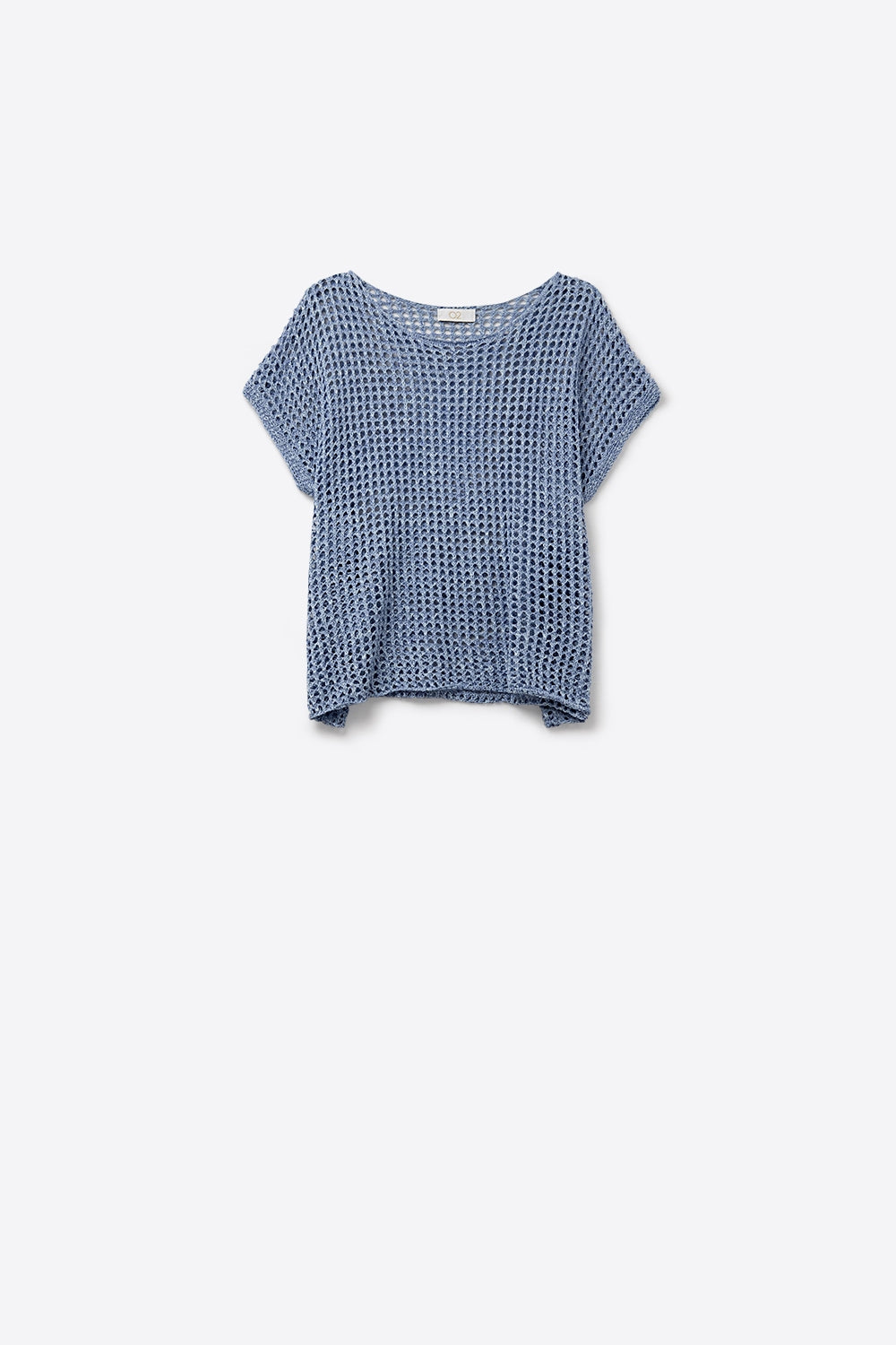 Open-knit dropped Short-sleeved Top in blue - Jumpers