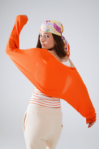 cardigan boléro en maille fine orange