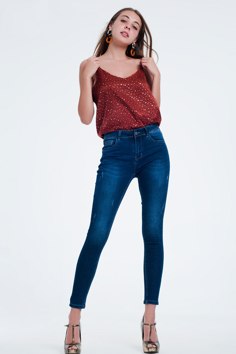 Orange polka dot strappy cami top - Cami Tops