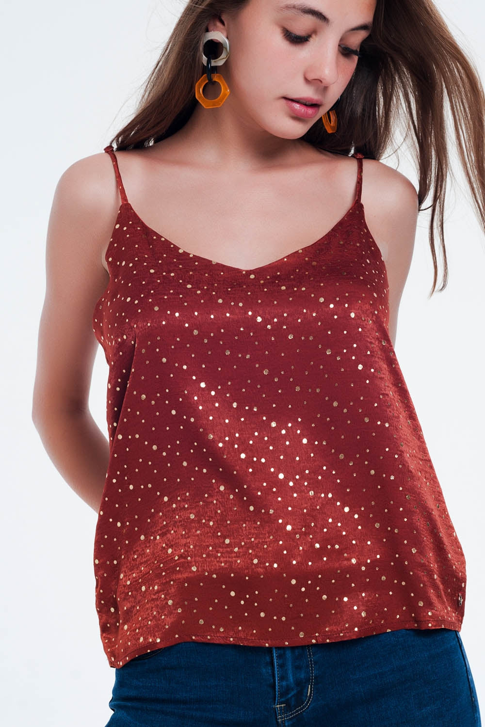 Orange polka dot strappy cami top - Cami Tops