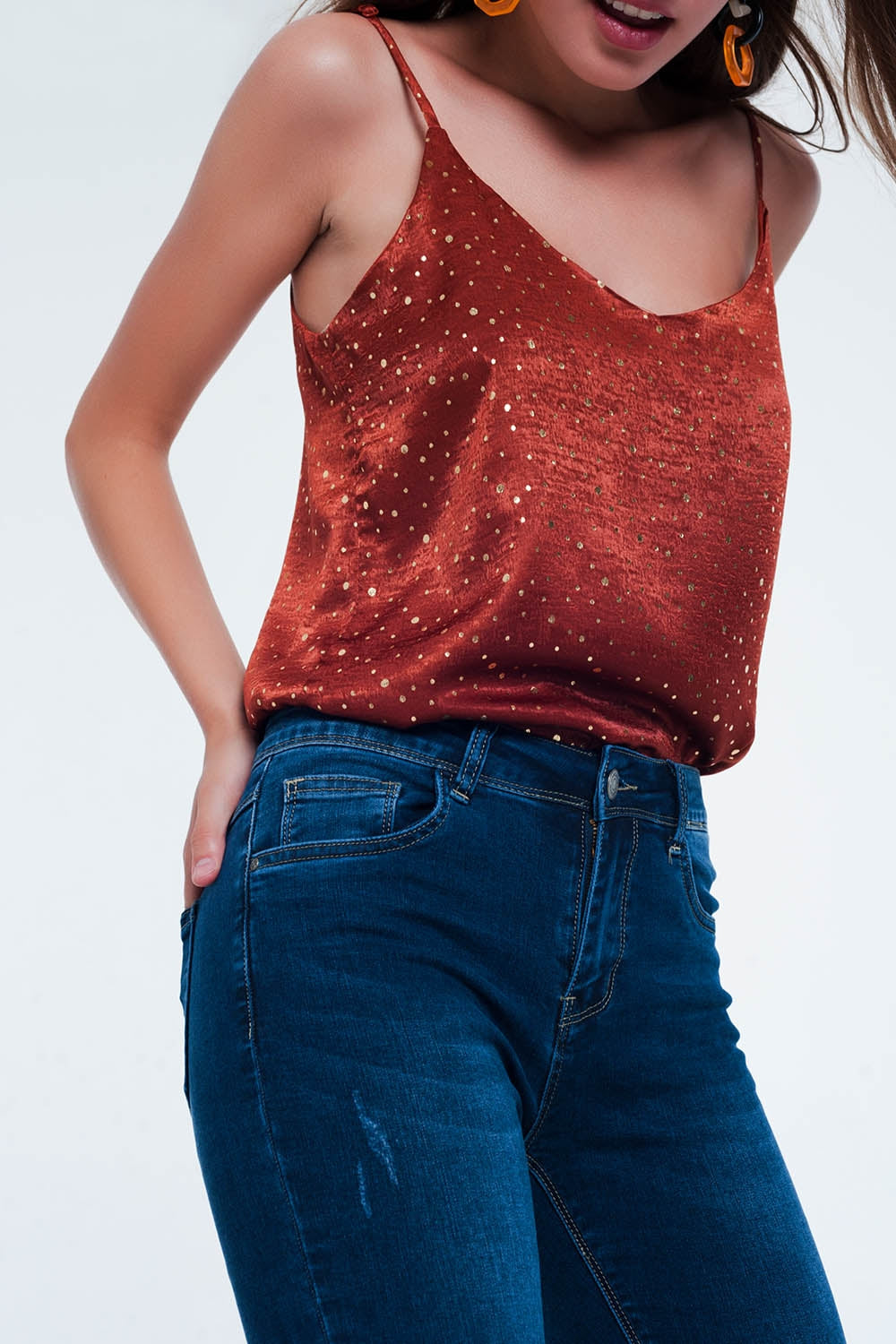 Orange polka dot strappy cami top - Cami Tops