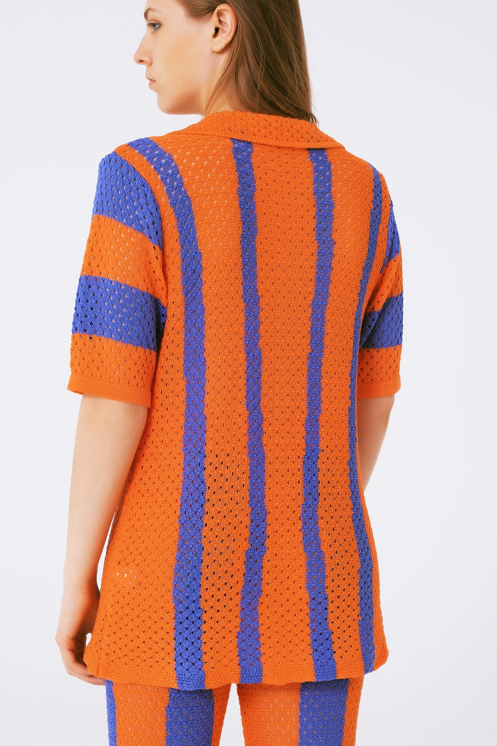 Orange Striped Crochet Knitted Cardigan - Cardigans
