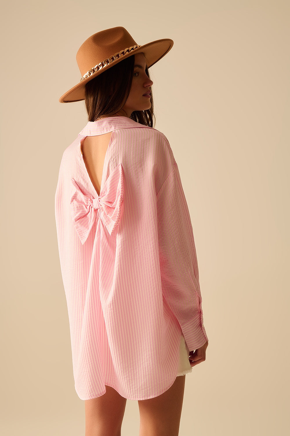 oversized baby pink shirt with bow in the back - Shirts
