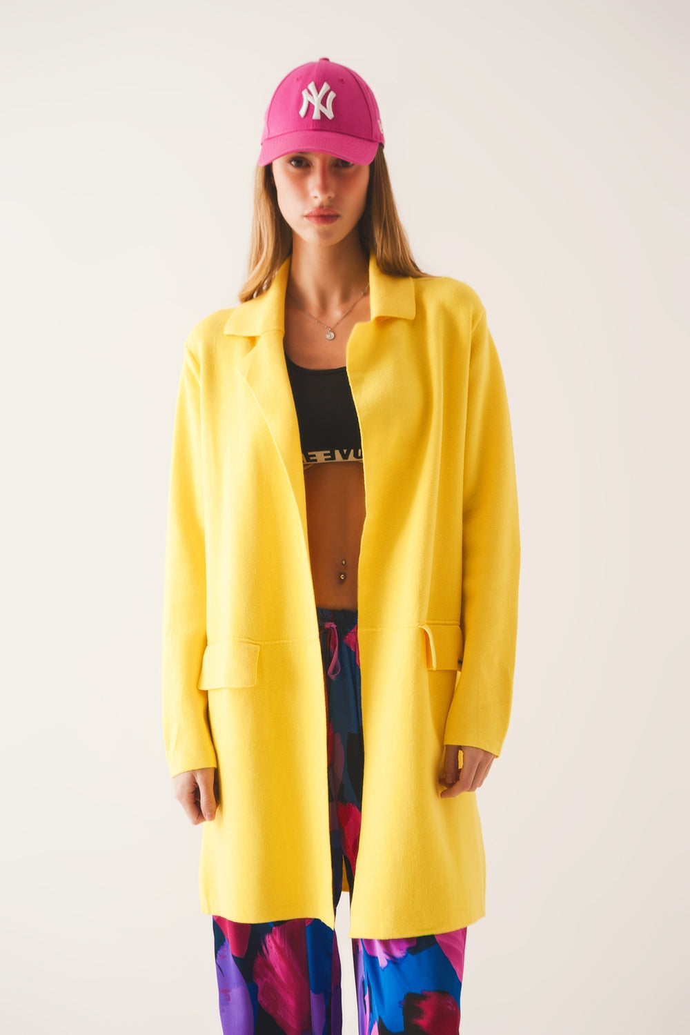 Oversized collar maxi cardigan in yellow - Cardigans