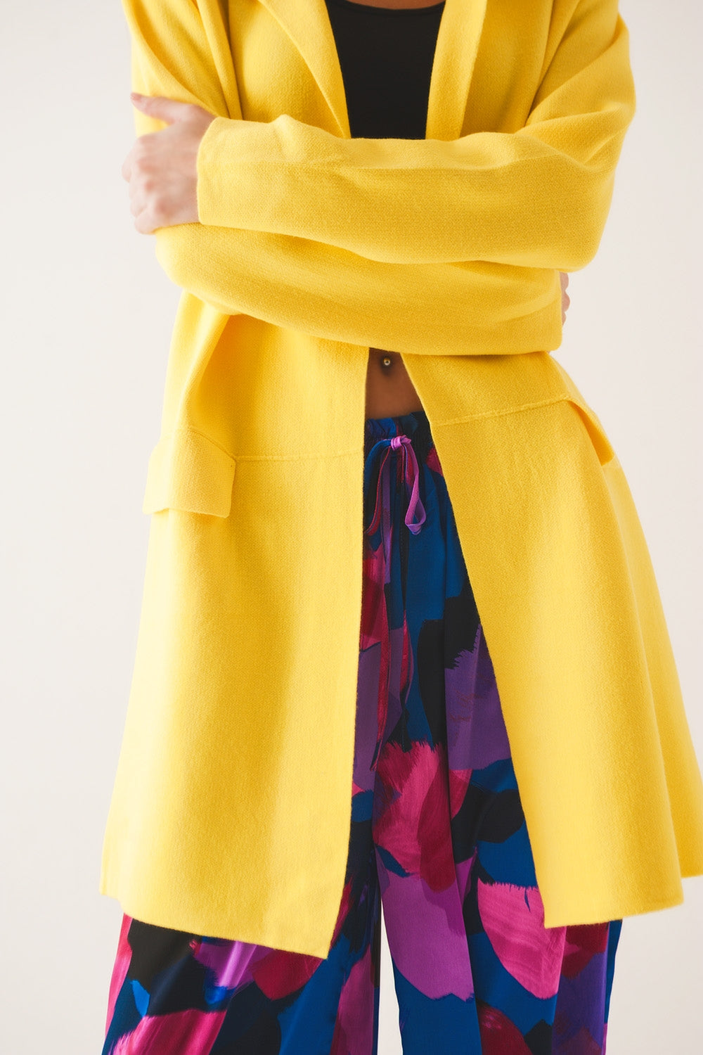 Oversized collar maxi cardigan in yellow - Cardigans