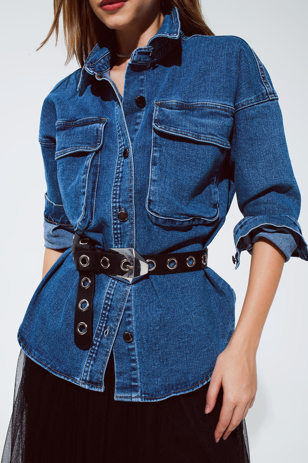 oversized denim jacket with cargo pockets - Jackets