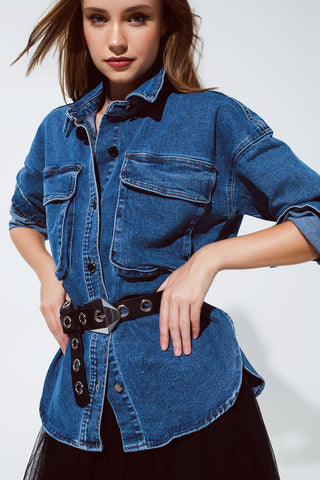 veste en jean oversize avec poches cargo