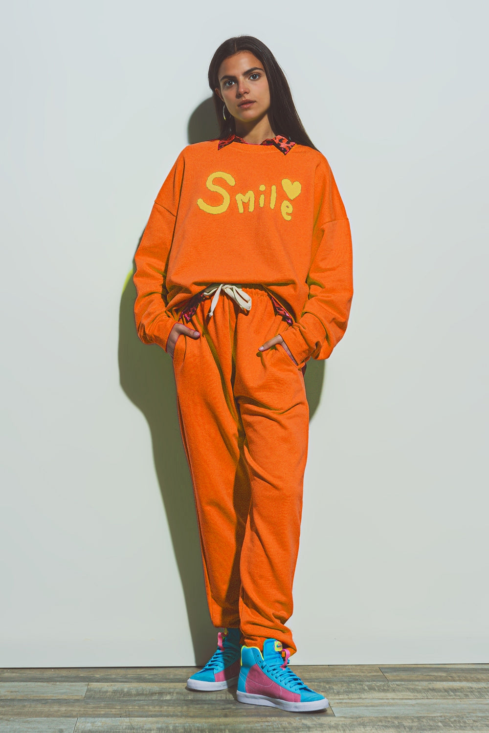 Oversized Jogger with Tie Waist in Bright Orange - Trousers