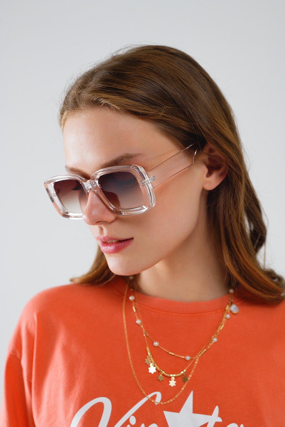 Oversized Rectangular Sunglasses in Transparent White - Sunglasses