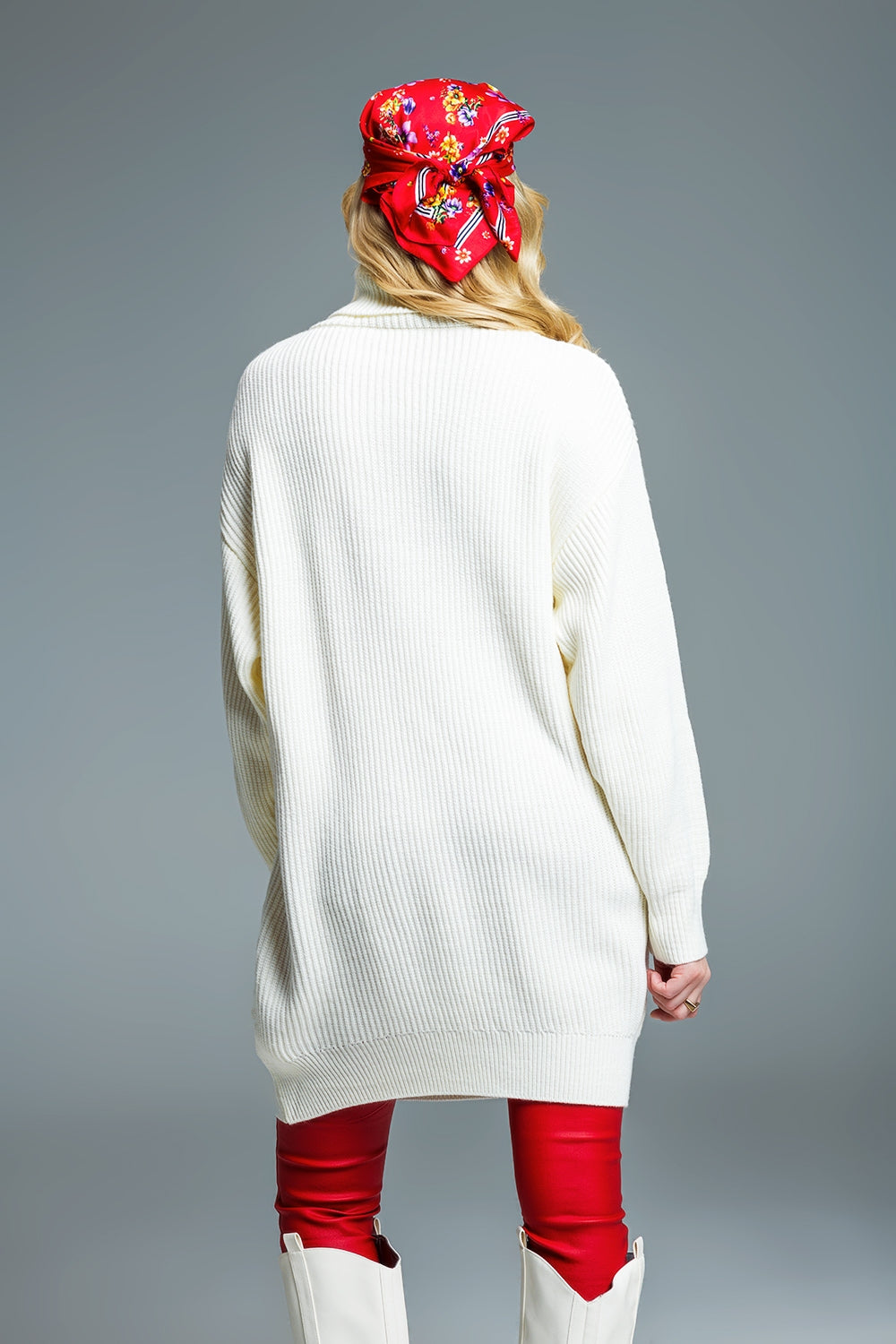 Oversized Ribbed Knit dress With Turtle Neck in Cream Q2 Dresses BoutiqueLua