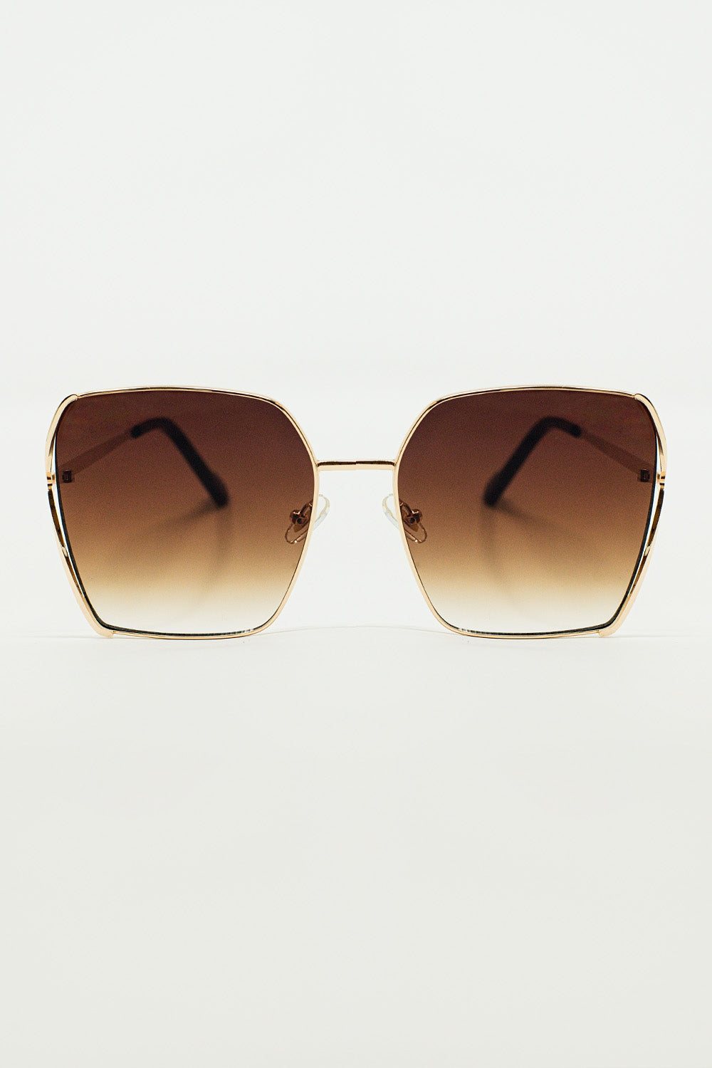 Oversized Square Metal Sunglasses In Brown Gradient Lens - Sunglasses