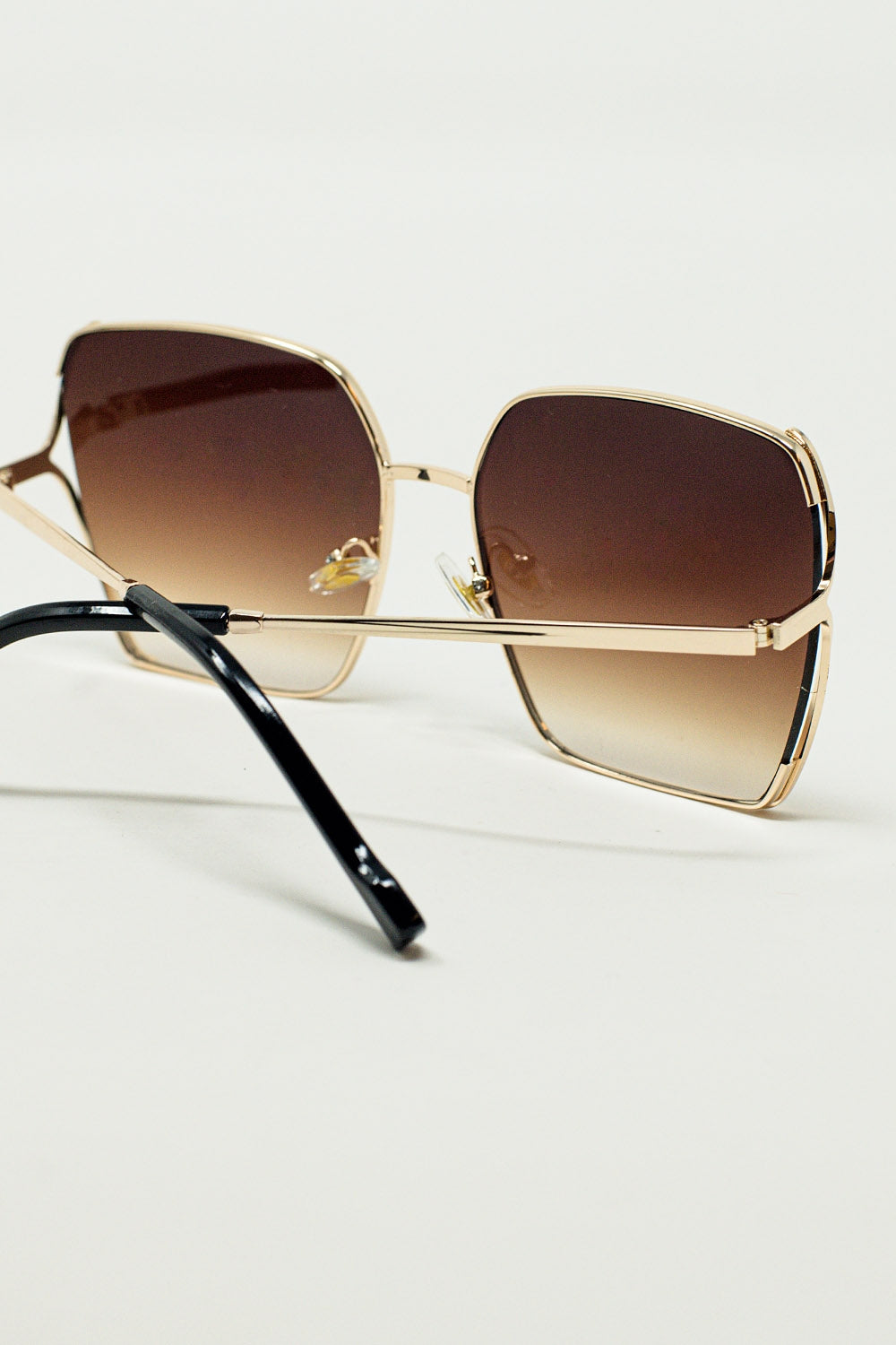 Oversized Square Metal Sunglasses In Brown Gradient Lens - Sunglasses