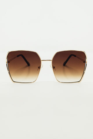 Lunettes de soleil carrées surdimensionnées en métal avec verres dégradés marron