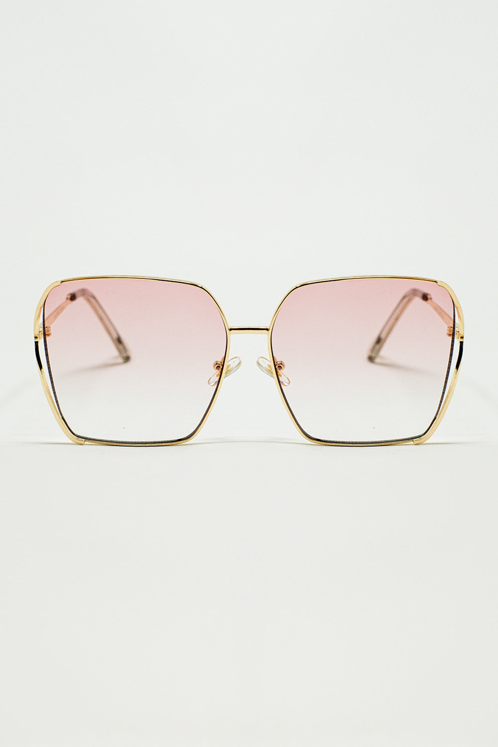 Oversized Square Metal Sunglasses In Light Pink Gradient Lens - Sunglasses