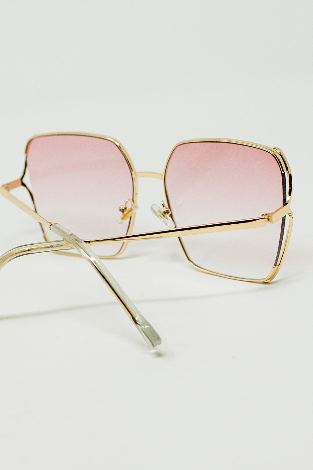 Oversized Square Metal Sunglasses In Light Pink Gradient Lens - Sunglasses