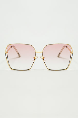 Lunettes de soleil carrées surdimensionnées en métal avec verres dégradés rose clair