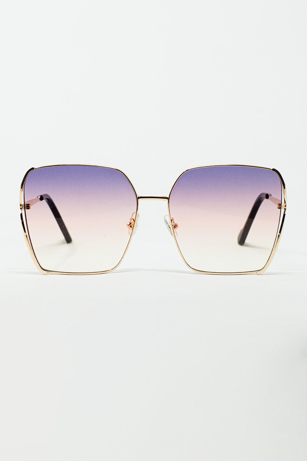 Oversized Square Metal Sunglasses In Purple Gradient Lens - Sunglasses
