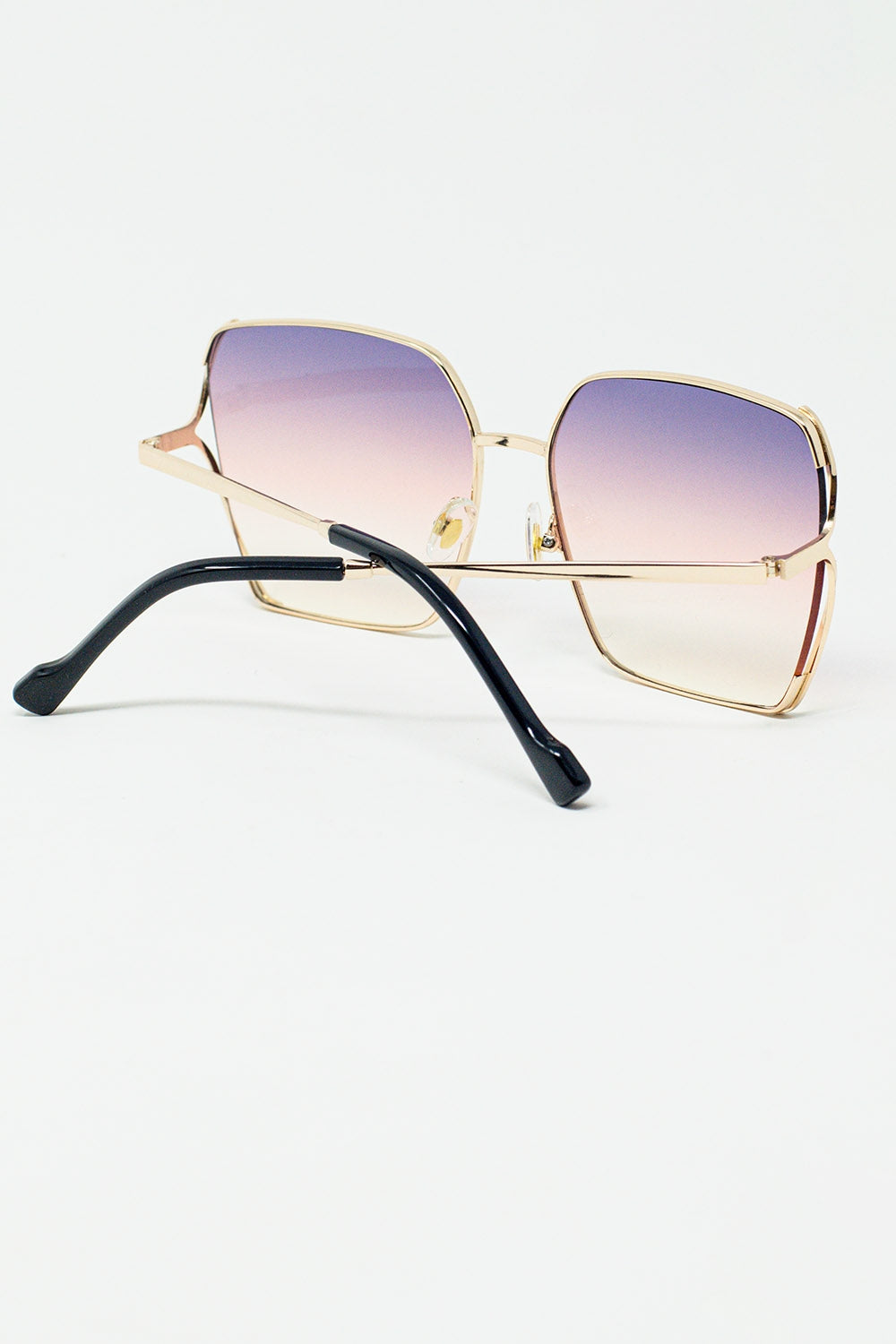 Oversized Square Metal Sunglasses In Purple Gradient Lens - Sunglasses
