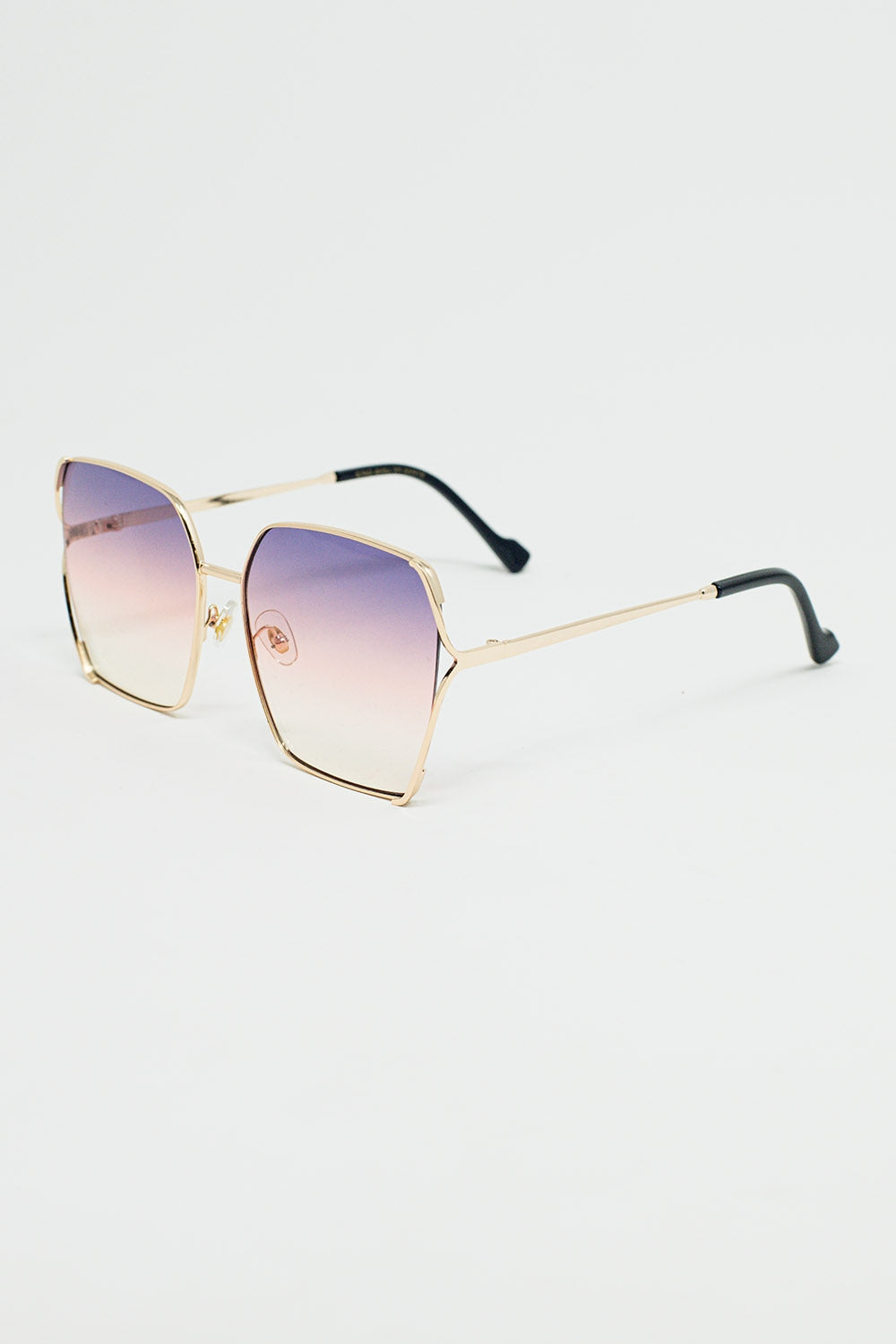 Oversized Square Metal Sunglasses In Purple Gradient Lens - Sunglasses