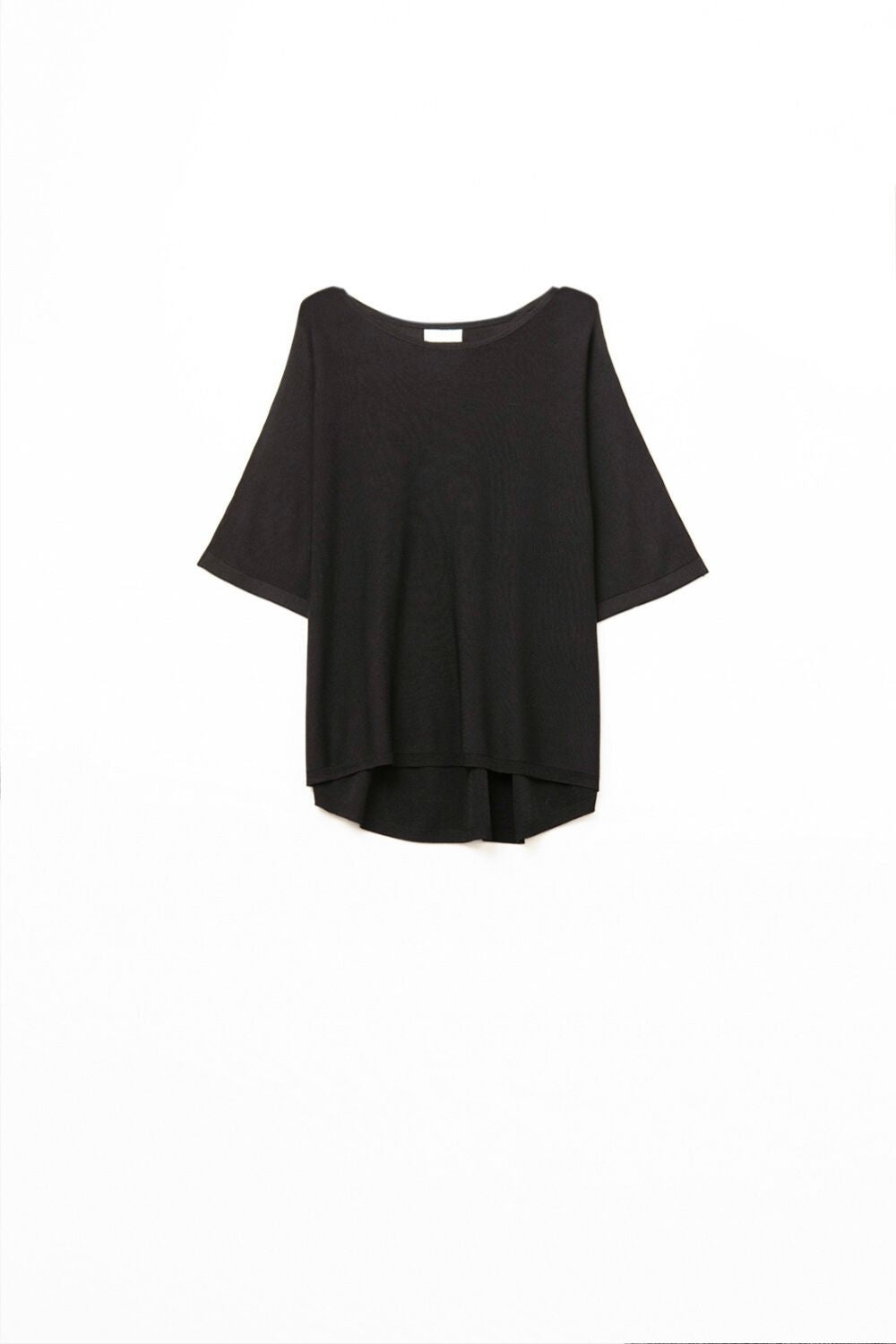 Oversized Sweater in Black with Elbow-Length Sleeves - T-shirts