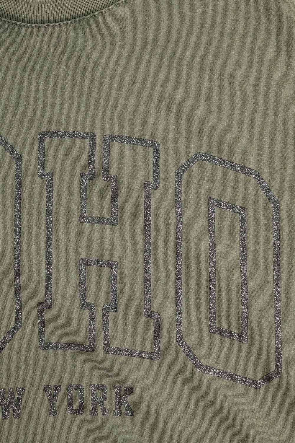 Oversized Washed Khaki Green T-shirt With Soho New York At The Front - Tops