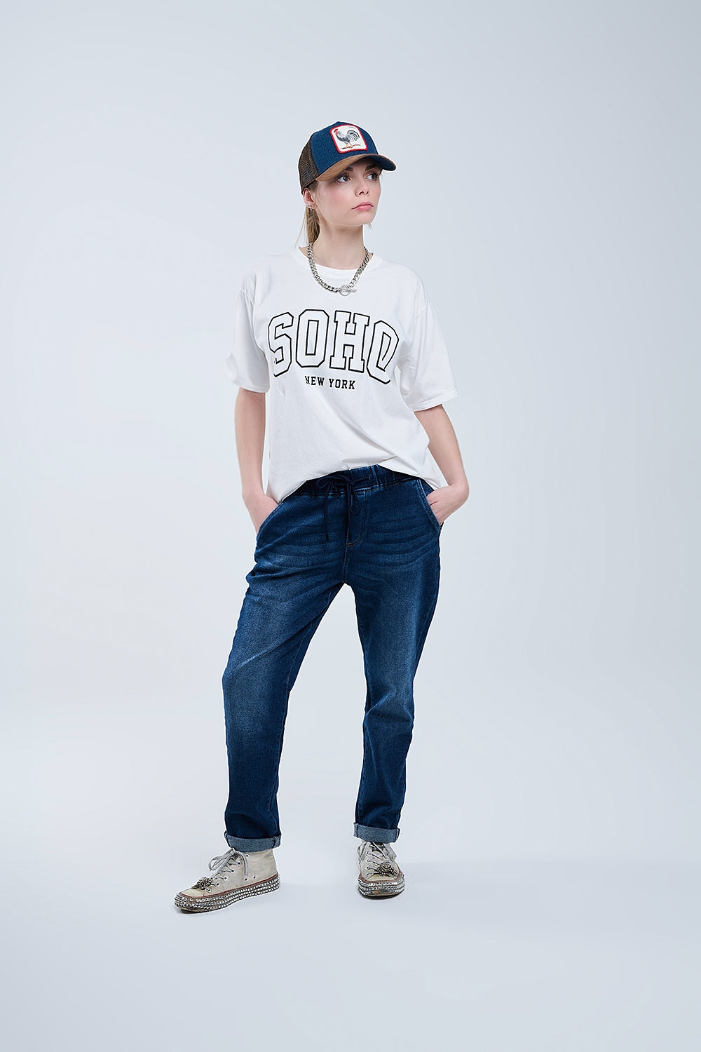 Oversized White T-shirt With Soho New York At The Front - T-Shirts