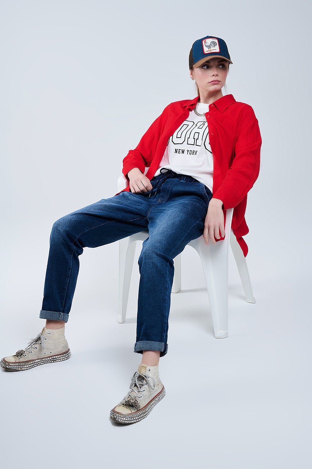 Oversized White T-shirt With Soho New York At The Front - T-Shirts