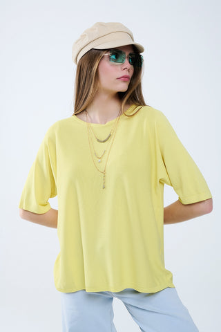 Oversized Yellow Sweater with Elbow-Length Sleeves