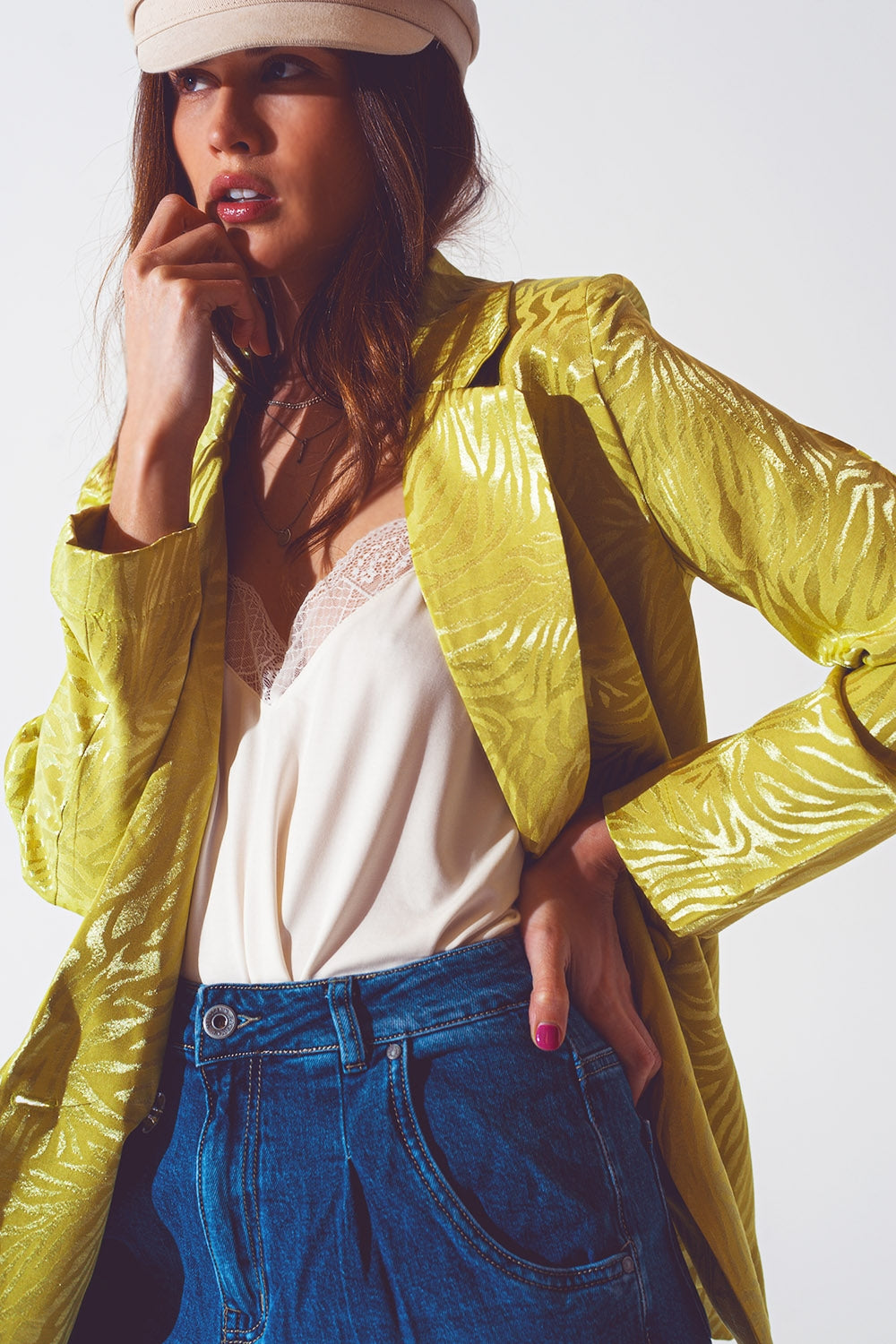 Oversized Zebra Print Blazer in Green - Blazers