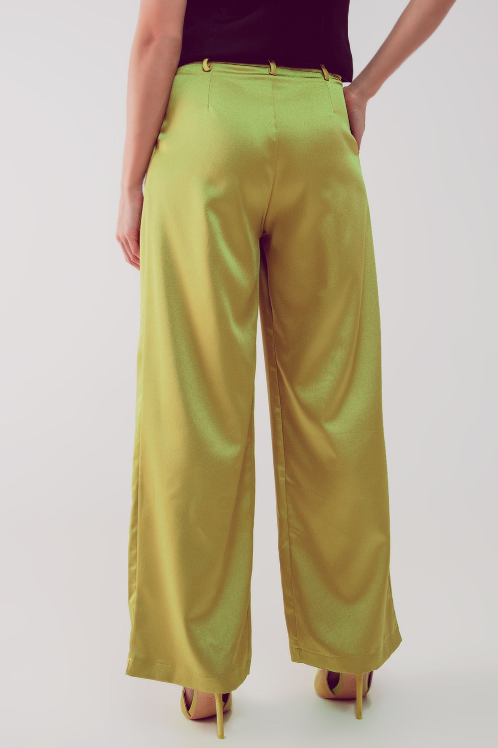Palazzo pleated pants in acid lime - Trousers
