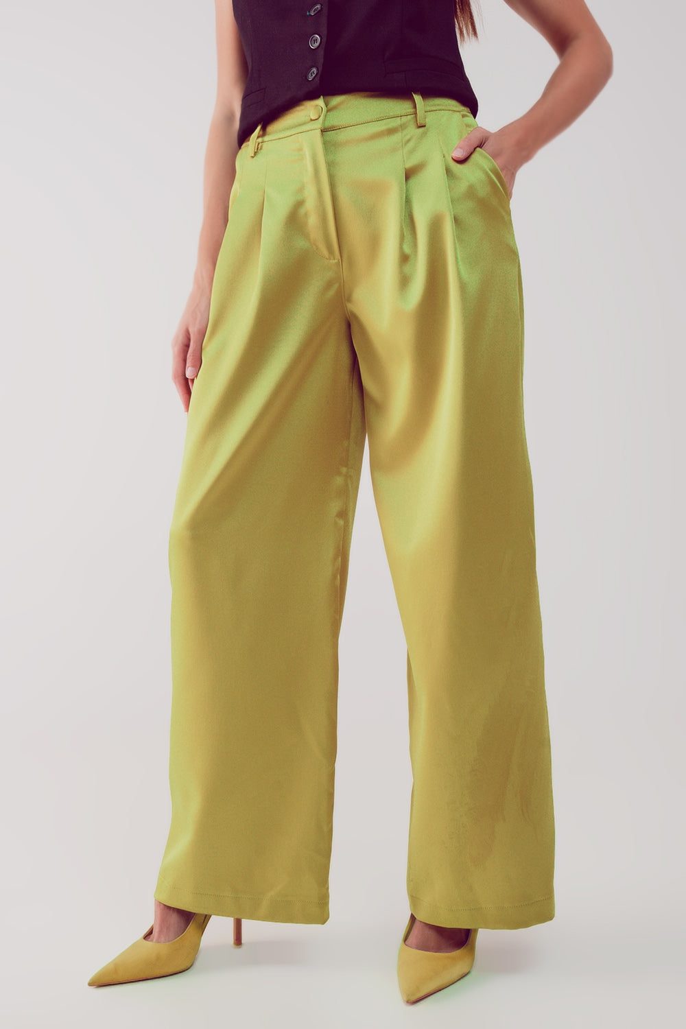 Palazzo pleated pants in acid lime - Trousers