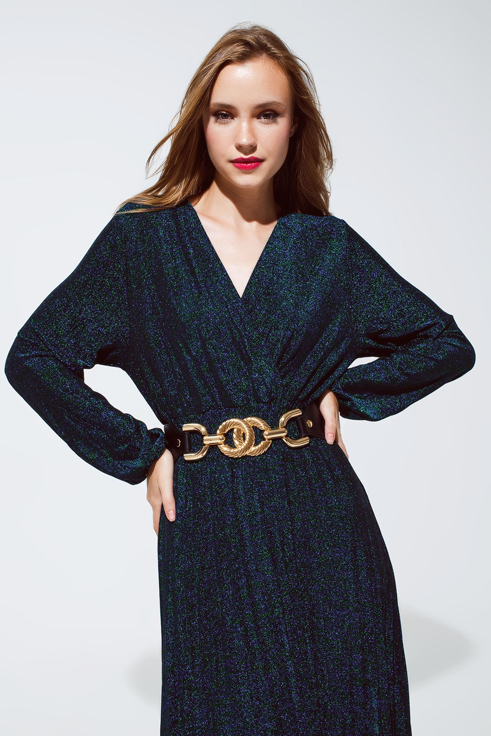 Party Long sleeve maxi dress with glitter in green - Dresses