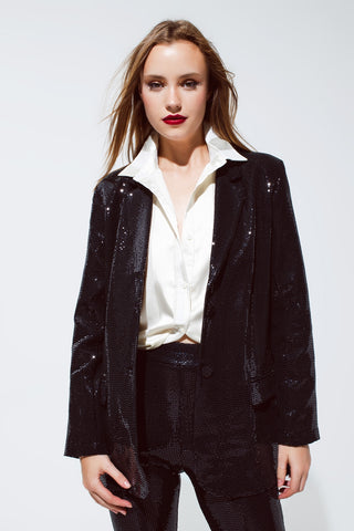 Blazer de festa relaxado com lantejoulas em preto