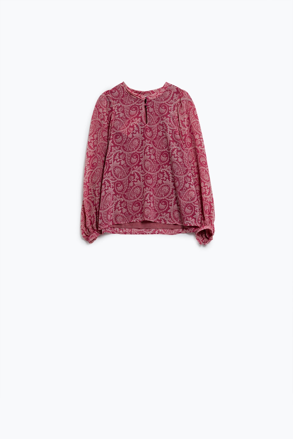 Pink chiffon Blouse With Floral Print And Long Balloon Sleeves - Blouses