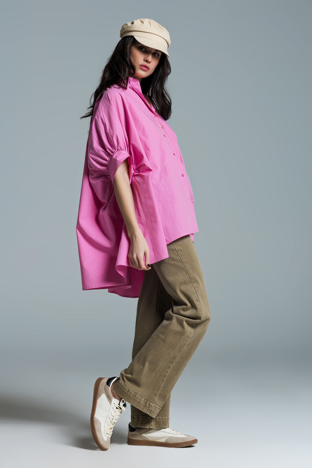 Pink oversized blouse with short sleeves - Blouses