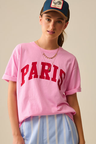 Pink Paris Relaxed T-shirt with Red Letters