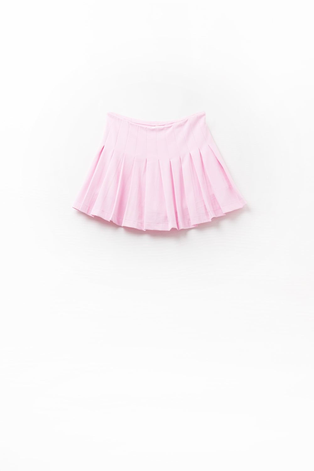 pink pleated mini skirt