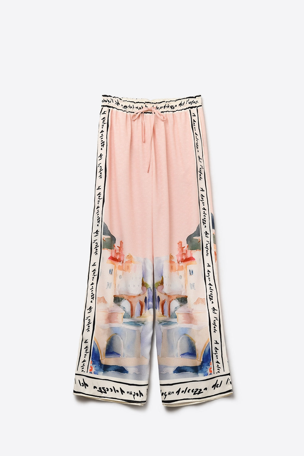 pink summer watercolor print Pants - Trousers