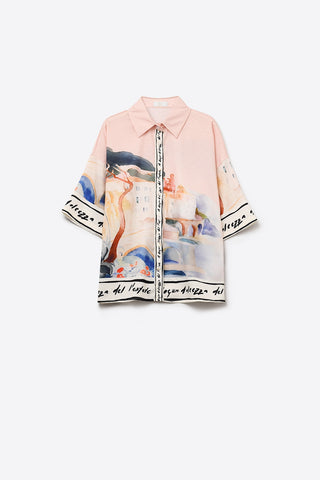 pink summer watercolor print shirt