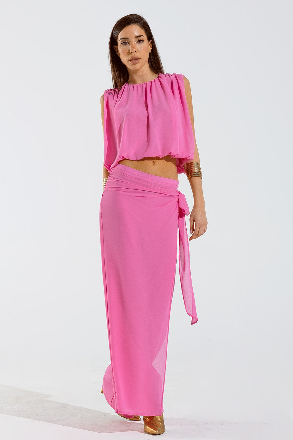 Pink Top With Ruche Design - Tops