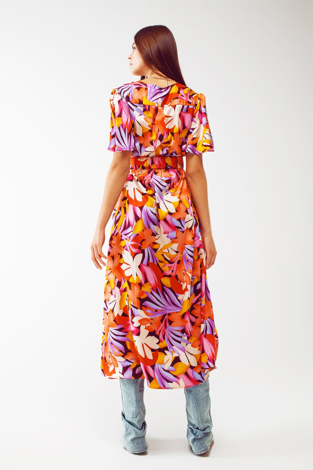Pleated Maxi V Neck Dress in Multicolour Q2 Dresses BoutiqueLua