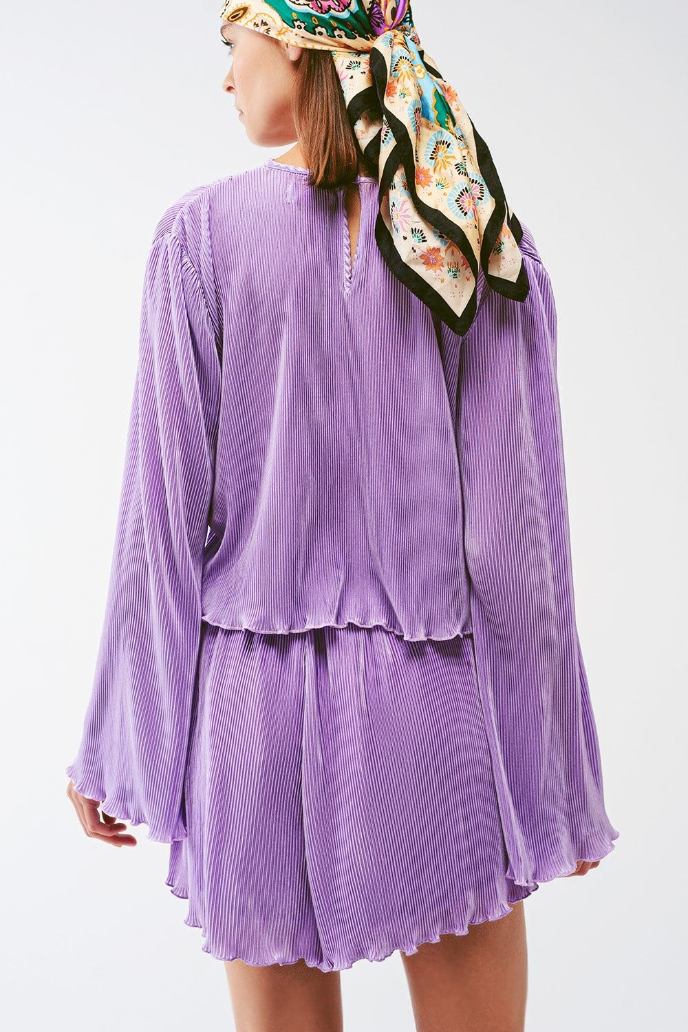 Pleated Round Neck Crop Top in lilac Q2 Tops BoutiqueLua