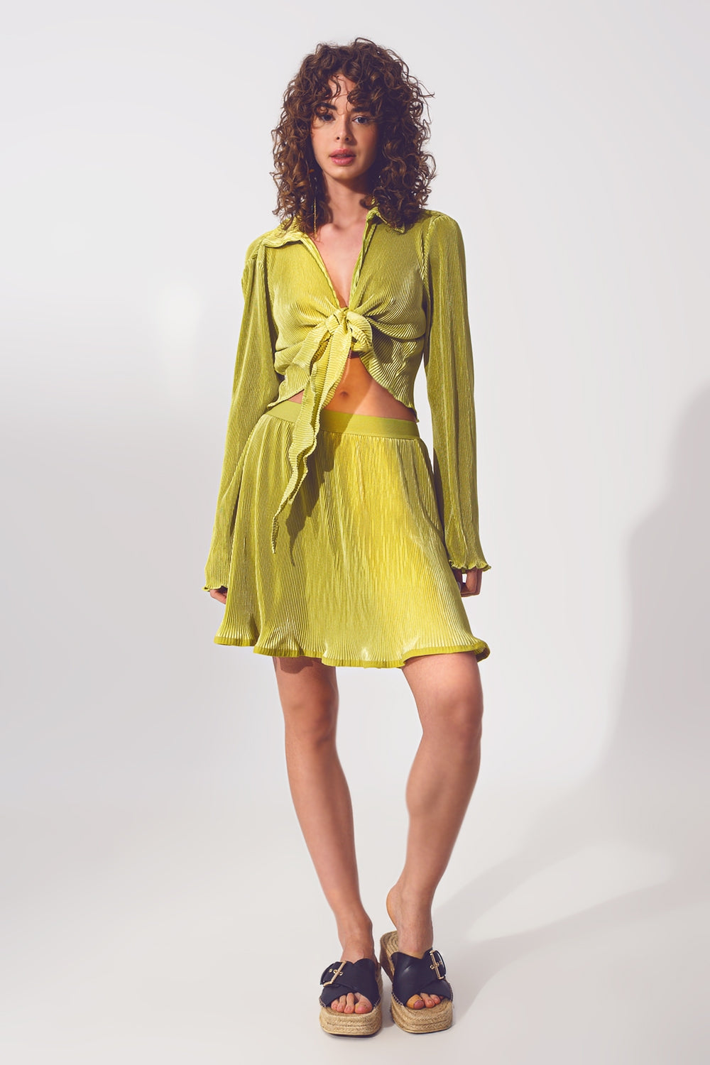 Pleated Short Skirt in Green - Skirts