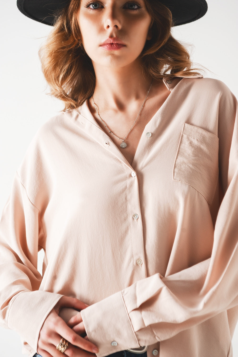 Pocket detail oversized shirt in beige - Shirts