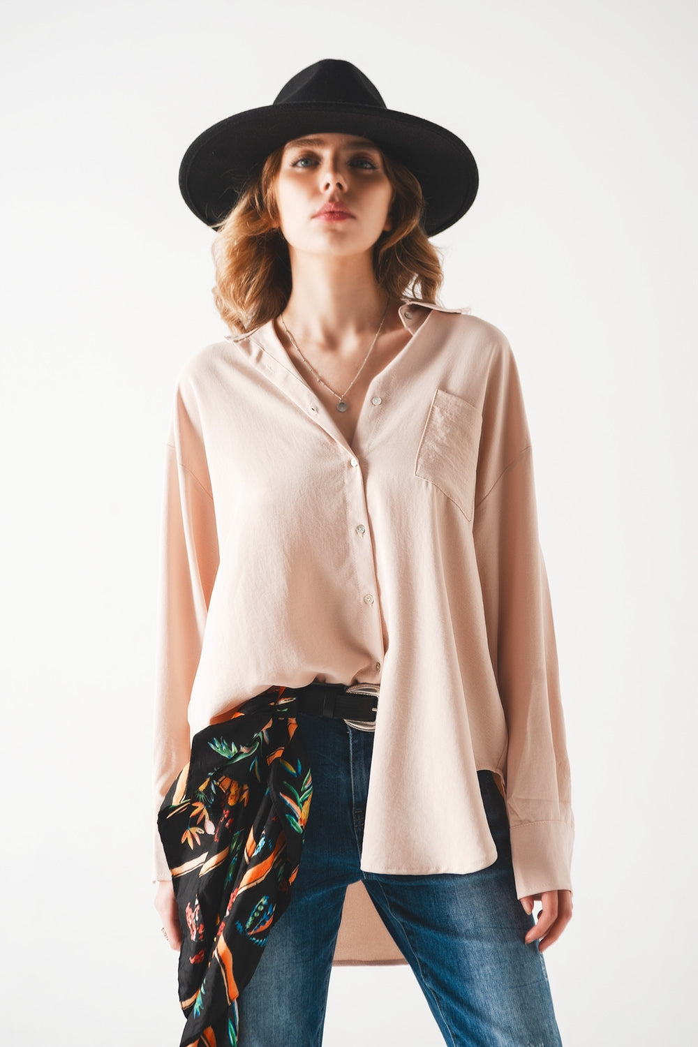 Pocket detail oversized shirt in beige - Shirts