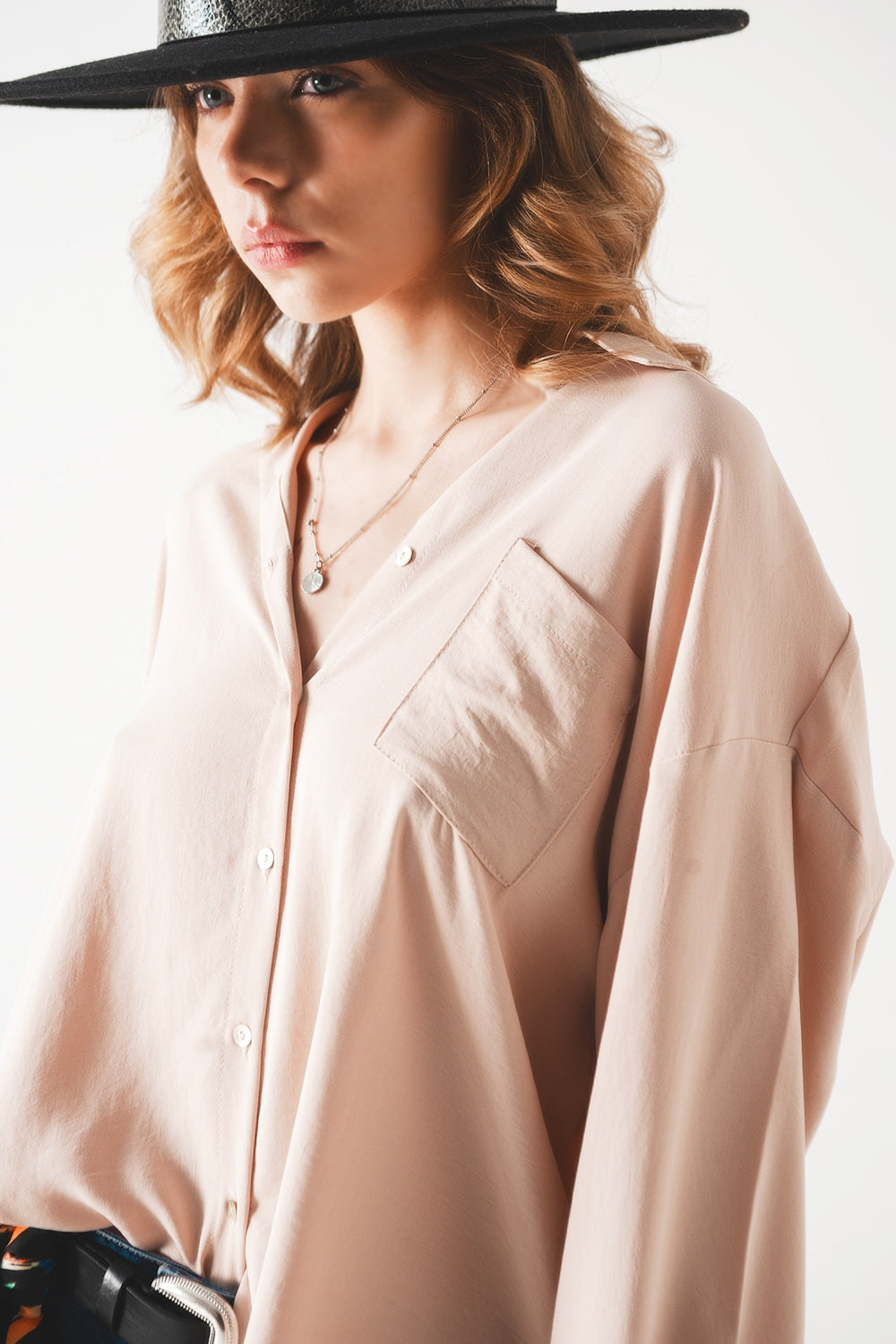 Pocket detail oversized shirt in beige - Shirts