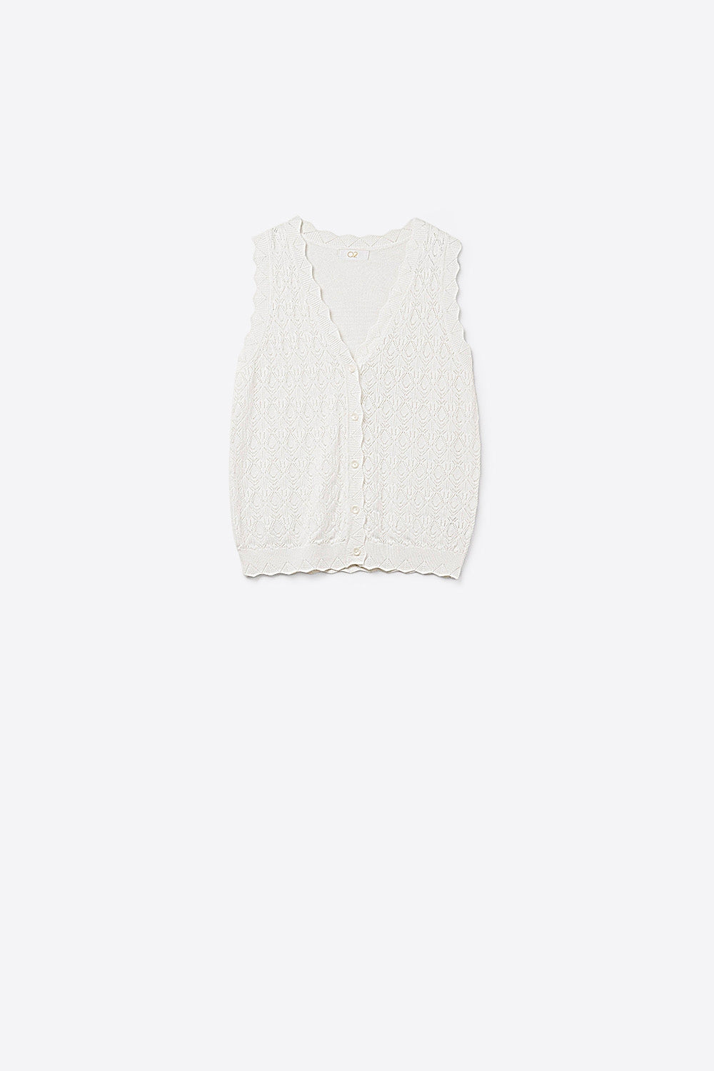 Pointelle Knitted Vest With Scalloped Edges in White - Jumpers