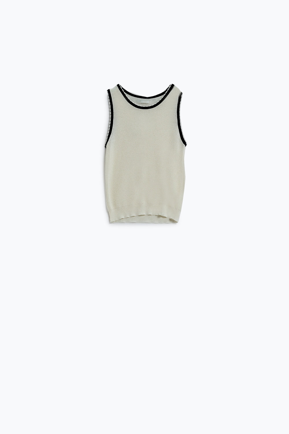 Pointelle White Sleeveless Top With Black and White Trim Detail - Tops