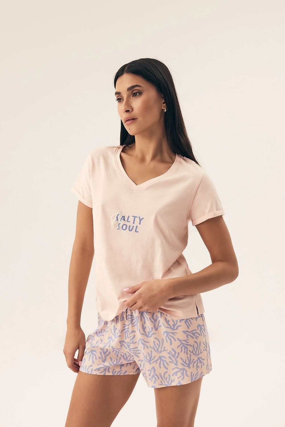 BoutiqueLua Printed Ladies Pyjama Shorts Set pink - Pyjama Set